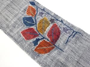 手織り真綿紬抽象花葉模様織出し名古屋帯